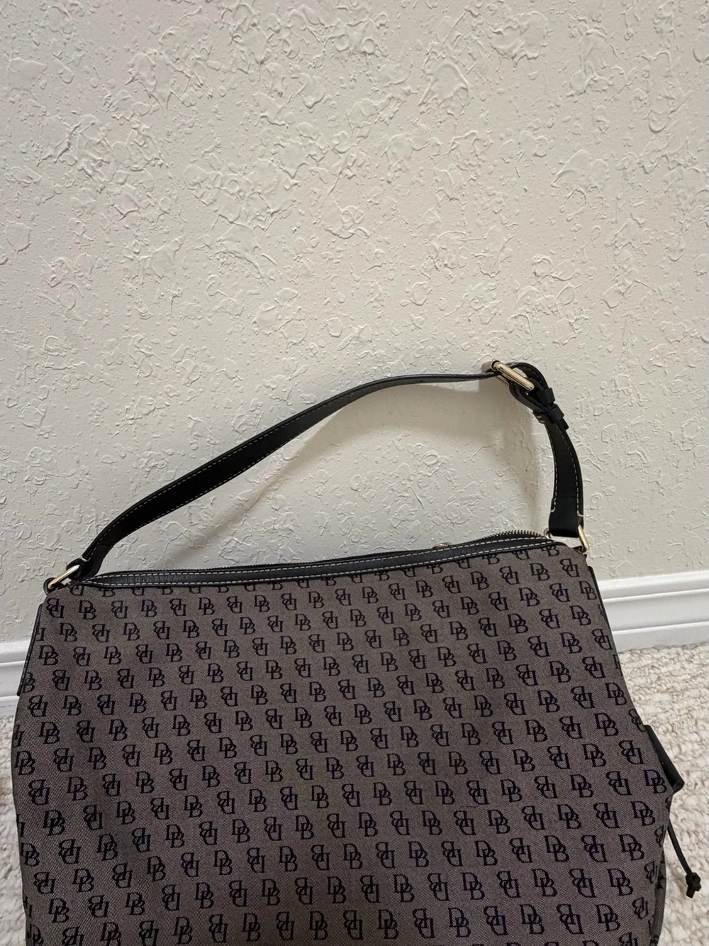 Dooney & Bourke black and grey Monogram Shoulder Bag with Black Strap